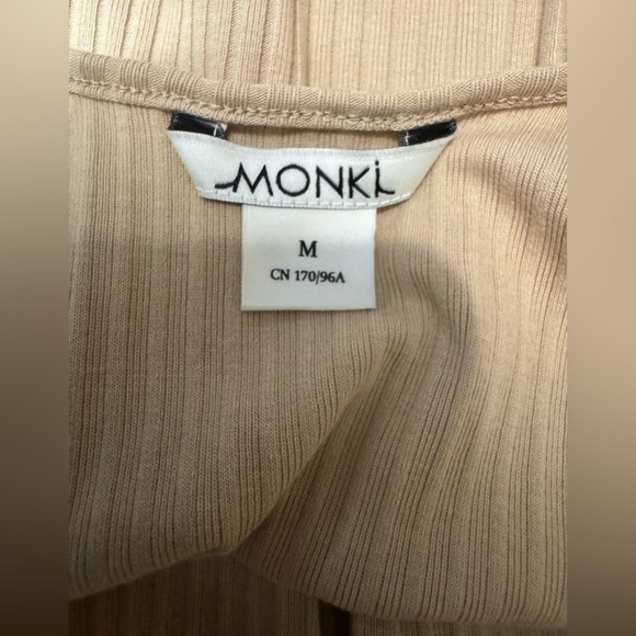 Monki Open Back Top Ribbed Beige Cream Long Sleeve Size Medium - Picture 9 of 9